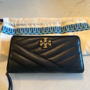 Tory Burch Kira Chevron-Quilt Zip Continental Wallet Black with dust bag